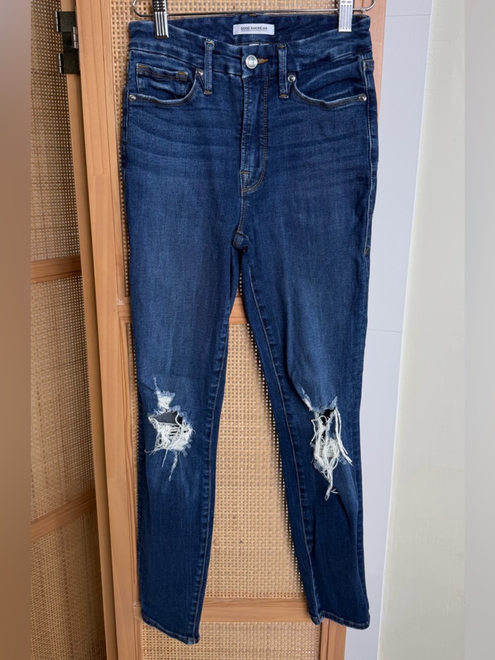 Good American Dark Blue Ripped High-Rise Skinny Jeans